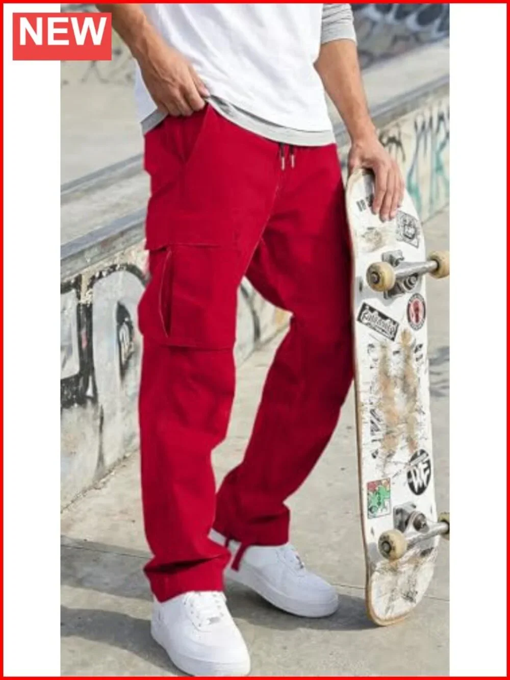 Men's Cargo Pants Drawstring Casual Hiking Joggers Athletic Trousers Cotton